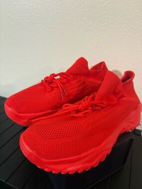 Vibrant All-Red Knit Sneakers